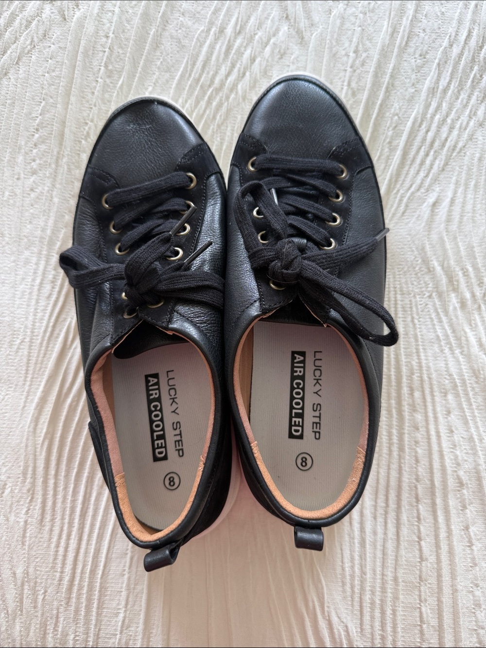 Vionic Black Leather Lace-Up Sneakers with Gold Eyelets
